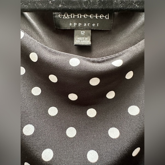 Connected Apparel Sleeveless Black with White Dots Faux Wrap Dress. Size 12 EUC - Picture 4 of 4